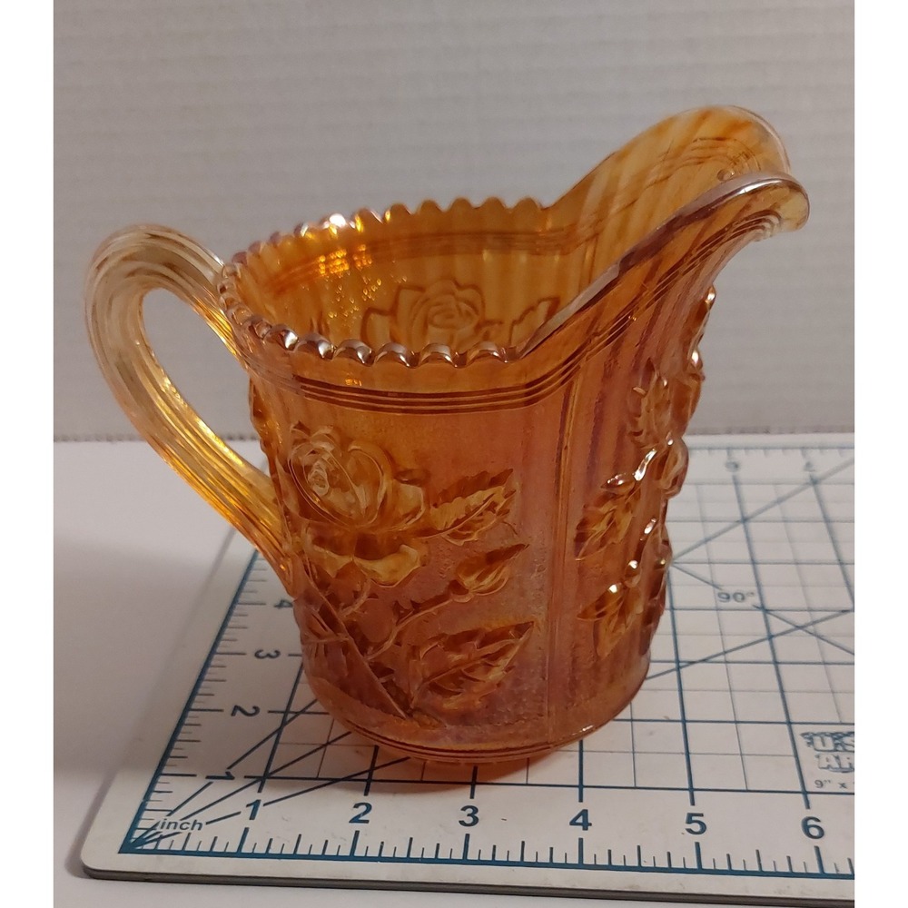Vintage Imperial Glass Open Rose Creamer Marigold Carnival Glass